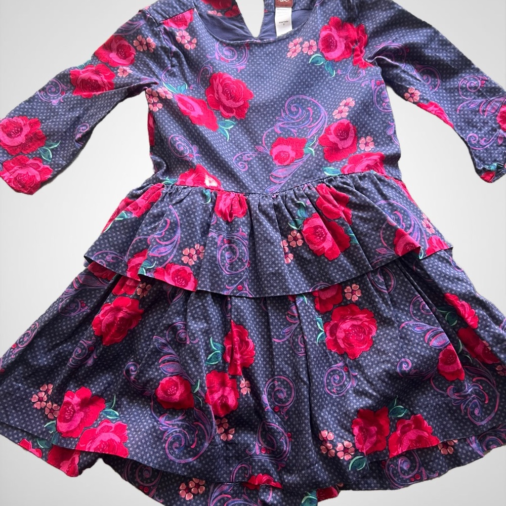 Tea Collection Girls Dress - Pink Roses with Ruffle - Size 5